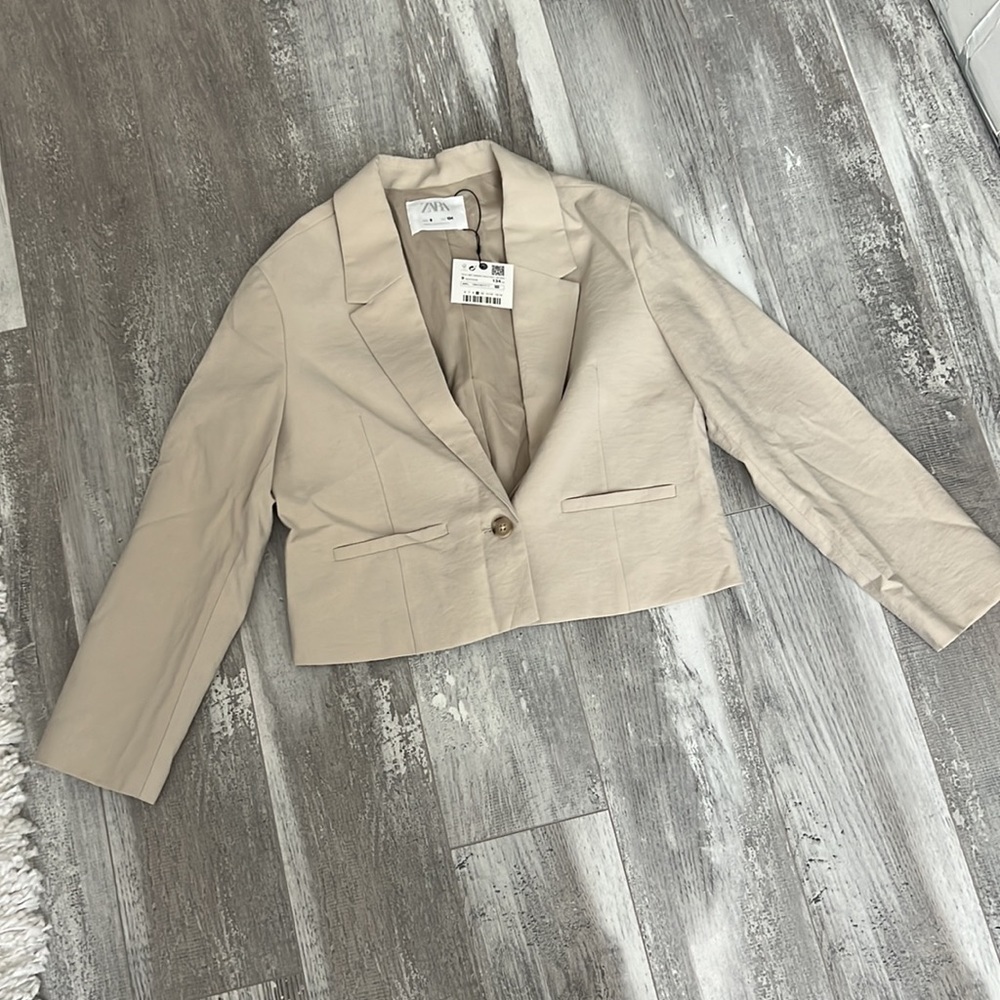 Zara Girls Ecru Crop Blazer - Picture 2 of 7
